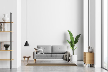 Wall Mural - Bright living room interior with white empty wall