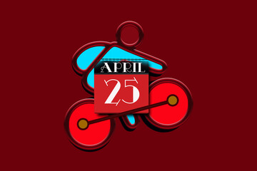 25 April, Calendar icon. on darker red Background