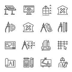 collection of simple monochrome architectural planning icon vector construction design engineering