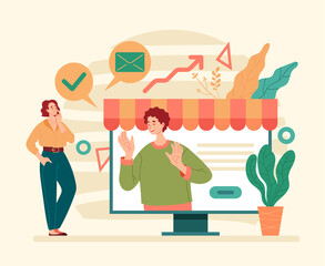Wall Mural - internet business development optimization online web store trading. flat illustration graphic desig