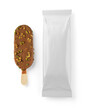 © Kuzmick - Chocolate popsicle with pistachio nuts and clean package isolated. 3D rendering and photo.