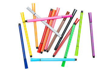 A pile of colorful felt tip pens isolated on the white background.