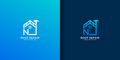 Canvas Print - Letter n home roof repair logo