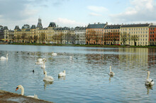 Panoramic View Of The Beautiful City Of Stockholm, Capital Of Sweden With Its Traditional Buildings In The Background