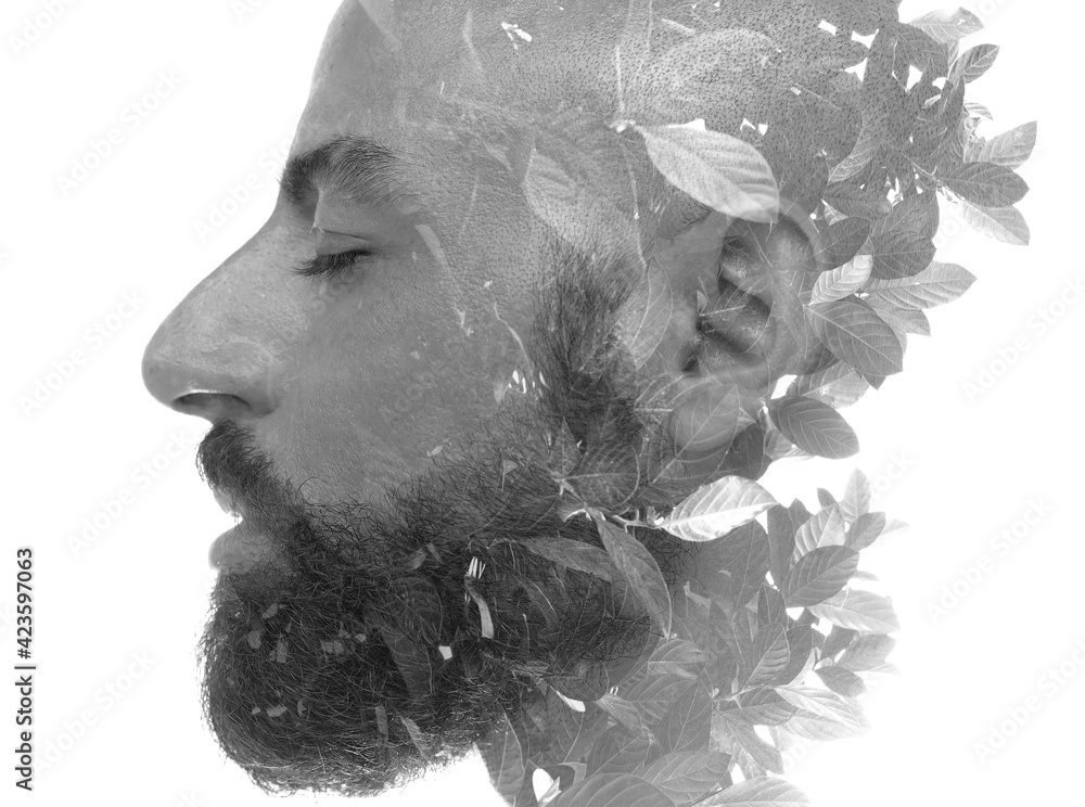 A philosophical portrait of a dreaming man - obrazy, fototapety, plakaty 