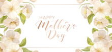 Mothers Day Holiday Banner. Spring Floral Vector Illustration. Greeting Realistic Cherry Flowers Card Template