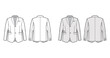Tailored jacket lounge suit technical fashion illustration with long sleeves, notched lapel collar, flap went pockets. Flat coat template front, back, white, grey color style. Women, men, CAD mockup