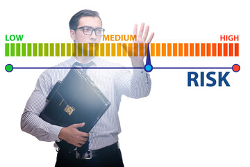 businessman in risk metering and management concept