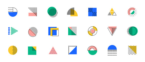 memphis geometric abstract shapes background vector . retro trendy halftone vector elements design f