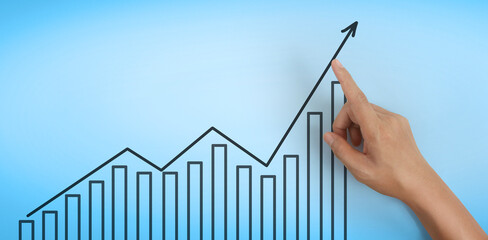 Hand touching  graphs of financial indicator  accounting market economy analysis chart