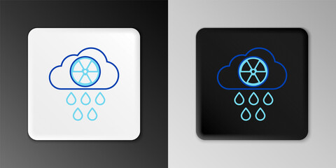 Sticker - Line Acid rain and radioactive cloud icon isolated on grey background. Effects of toxic air pollution on the environment. Colorful outline concept. Vector