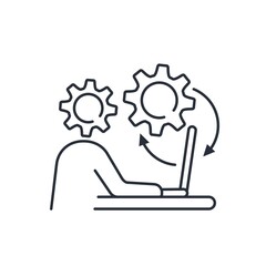 Wall Mural - businessman with laptop. specialist in the field of computer technology. vector linear icon isolated