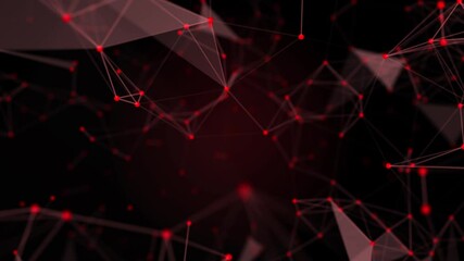 4K digital connection abstract animation dots and lines on red background. 5G network connection structure technology background.