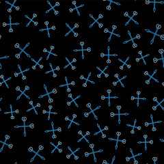 Sticker - Line Medieval crossed arrows icon isolated seamless pattern on black background. Medieval weapon. Vector