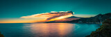Fototapeta  - Panoramic view of Mount Etna at sunset by the sea. Last eruption of Mt Etna