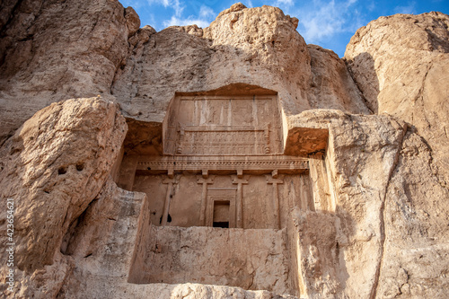 Tomb of the Persian King of Kings Artaxerxes I in the Naqsh-e Rostam ancient necropolis near Persepolis in Iran