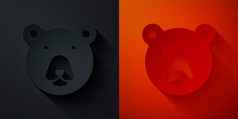 Canvas Print - Paper cut Bear head icon isolated on black and red background. Paper art style. Vector