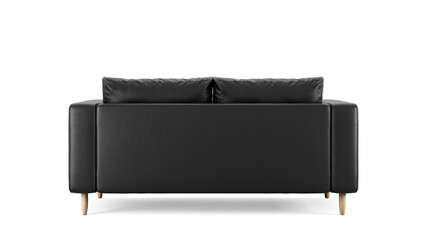 Wall Mural - Modern black leather upholstery sofa on isolated white background. Furniture for modern interior, minimalist design.