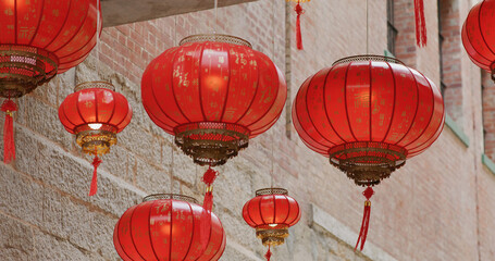 Poster - Red lantern hanging at outdoor for chinese new year