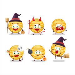 Wall Mural - Halloween expression emoticons with cartoon character of banana cream donut