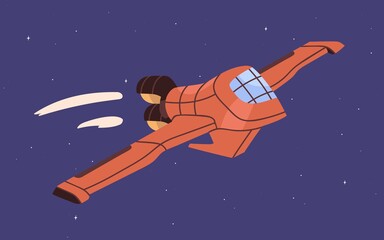 Wall Mural - spaceship flying in sky. intergalactic spacecraft flight in outer space. fantasy cosmic shuttle in c