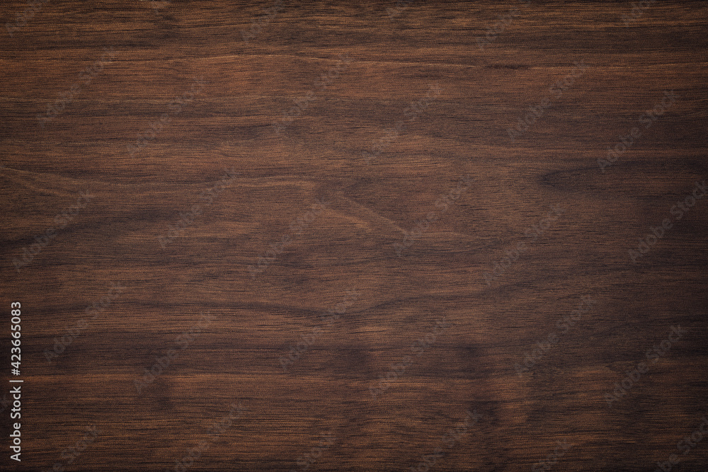 dark brown wood texture, old walnut boards. wooden panel background - obrazy, fototapety, plakaty 