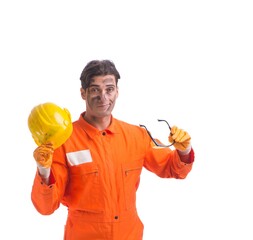 Wall Mural - Contractor employee wearing coveralls isolated on white