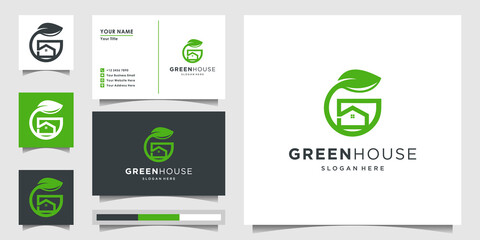 Wall Mural - Green house logo design template initial letter G and business card. Logo design inspiration, illustration Premium Vector