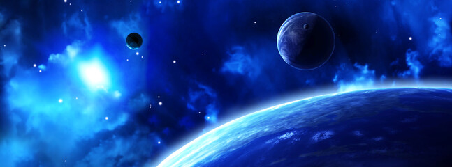 Wall Mural - space scene with planets and nebula