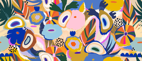 Naklejka na meble Hand drawn contemporary abstract floral print. Creative collage pattern. Fashionable template for design.