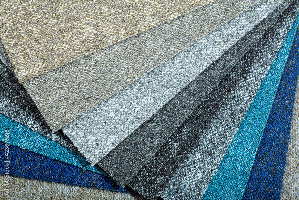 Types and samples of carpets in different colors. Carpets for rooms ...