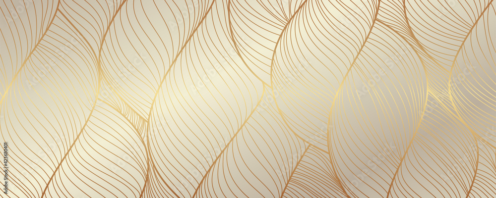 Gold abstract line arts background vector. Luxury wall paper design for prints, wall arts and home decoration, cover and packaging design. - obrazy, fototapety, plakaty 