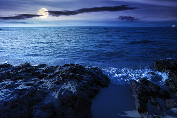 Wall Mural - seascape on a sunny morning at night. summer vacation at the sea in full moon light. yellow sand on 