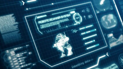 Wall Mural - hud robot scanning system ability user interface computer screen display with pixels background. blu