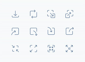 arrow icon set for web and app. retrieve, refresh, import, export, scalable thin line arrows. editable stroke vector illustration