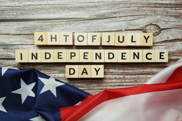 Wall Mural - Fourth of July Independence Day alphabet letter on wooden background