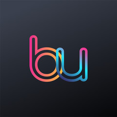 initial logo bu lowercase letter, colorful blue, orange and pink, linked outline rounded logo, moder