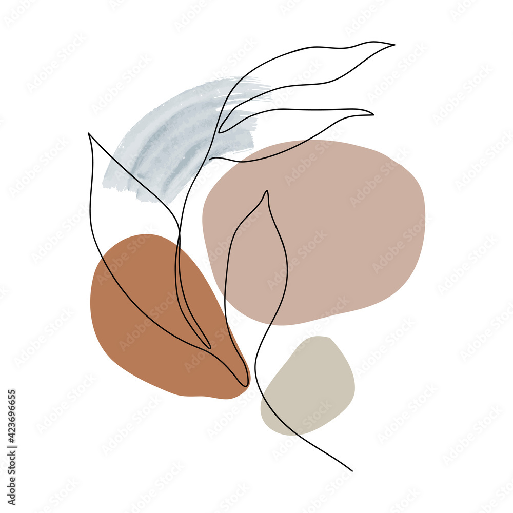 Tree Leaf line arts frame cover collection. Minimalistic modern line art  Tropical leaves with abstract shape background for print, beauty and fashion. vector illustration. - obrazy, fototapety, plakaty 