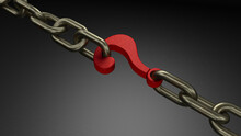 Red Question Mark And Chain. The Question Is Holding Back. The Riddle Does Not Give Movement. 3d Render