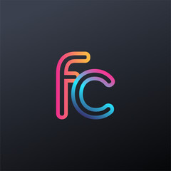 initial logo FC lowercase letter, colorful blue, orange and pink, linked outline rounded logo, modern and simple logo design.