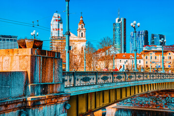 Wall Mural - Landscapes of modern part of  Vilnius and Vilna River.