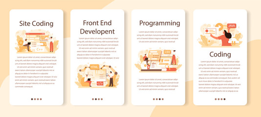 Sticker - website development mobile application banner set. support and development