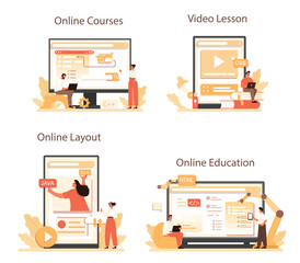 Poster - website development online service or platform set. support and development