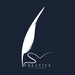 Wall Mural - Elegant white feather pen logo vector design template