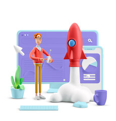 3d illustration. nerd larry with interface. innovation and startup concept.