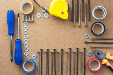 Men's work. The repair tools are on the table. The concept of housework, workshop.