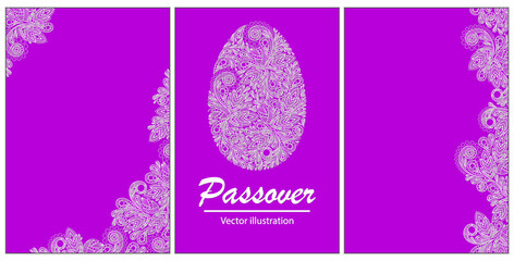 Passover.A set of three vector illustrations for decorating Easter cards, invitations, stickers, flyers, stickers. Lacy Easter egg, lace frame and lace border.