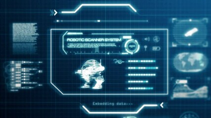 Wall Mural - hud robot scanning system ability user interface computer screen display with pixels background. blu