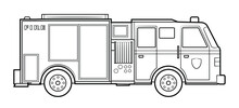 American Fire Engine Illustration  - Simple Line Art Contour Of Vehicle.