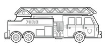 American Fire Engine Illustration  - Simple Line Art Contour Of Vehicle.